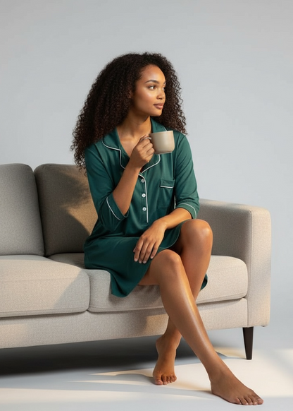 Dark Green 5/8 Sleeve Bamboo Nightie – Esme