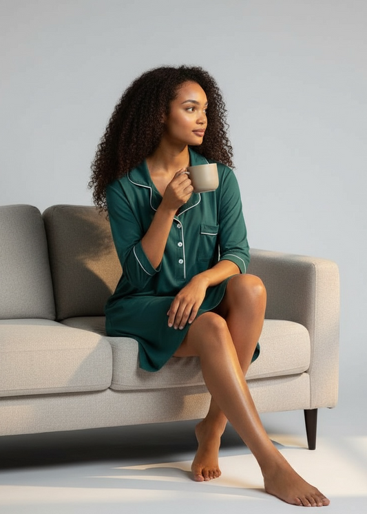 Dark Green 5/8 Sleeve Bamboo Nightie – Esme