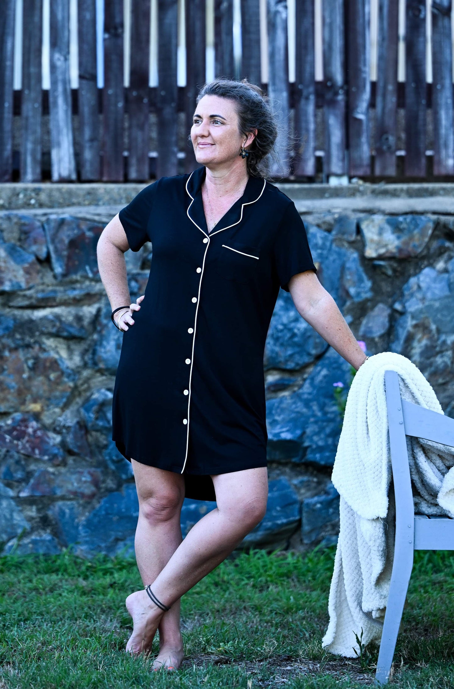 Short Sleeve Nightie - Black