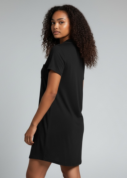 Black Short Sleeve Bamboo Button-Up Nightie – Phebe
