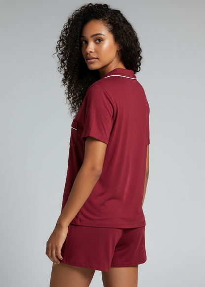 Burgandy Short Sleeve Short Pyjama Set : Juliette