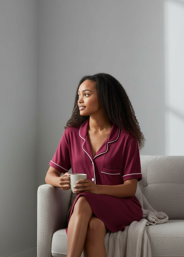 Burgandy Short Sleeve Bamboo Button-Up Nightie – Juliette