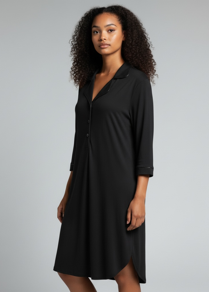 Black 5/8 Sleeve Bamboo Nightie – Phebe