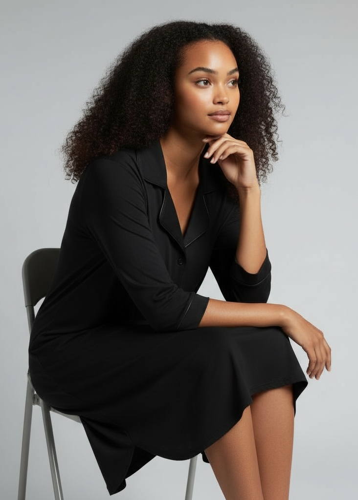 Black 5/8 Sleeve Bamboo Nightie – Phebe