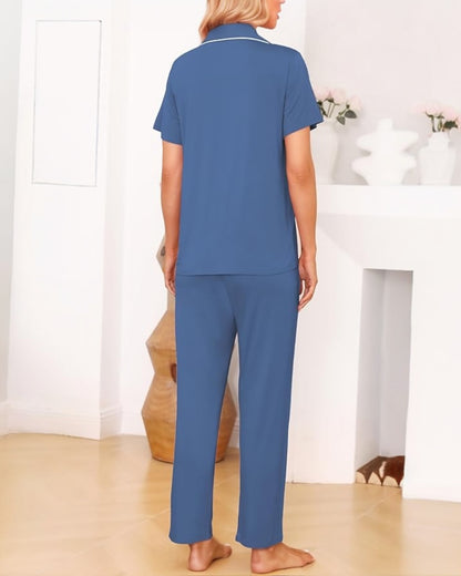 Short Sleeve with Long Pant Pyjama Set : Paige Blue