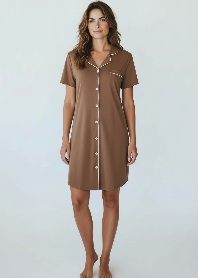Short Sleeve Nightie - Mocha