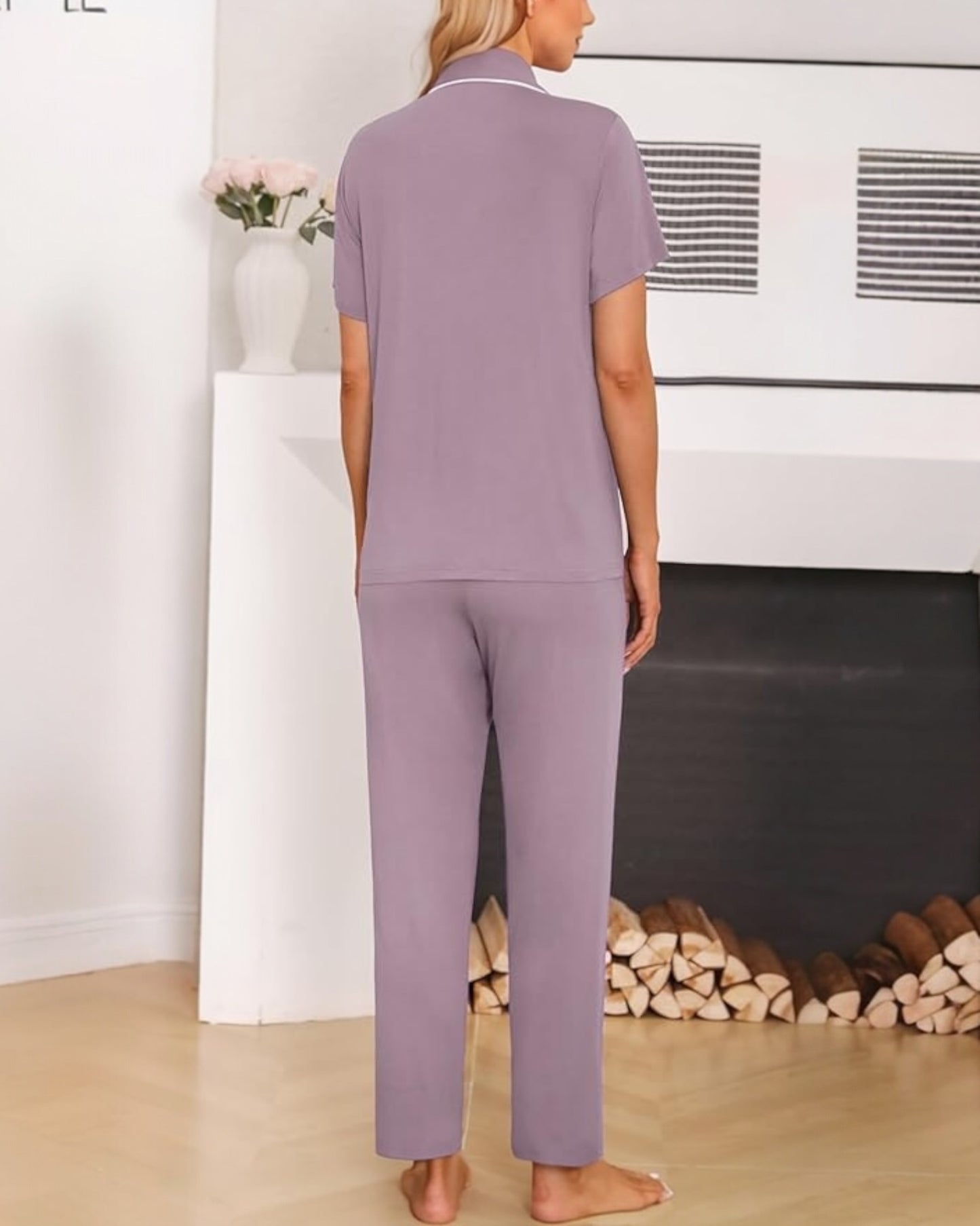 Short Sleeve with Long Pant Pyjama Set : Violet