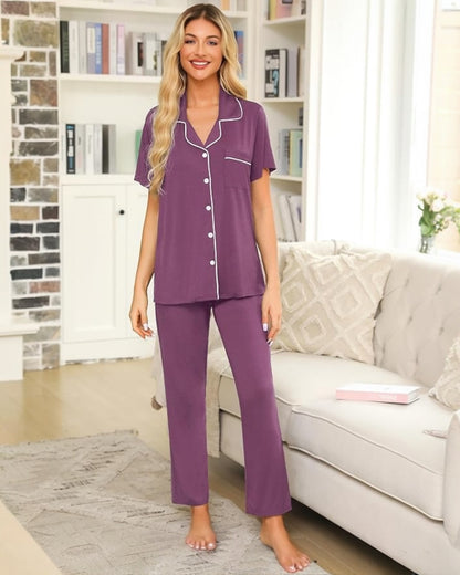 Short Sleeve with Long Pant Pyjama Set : Yolanda Purple