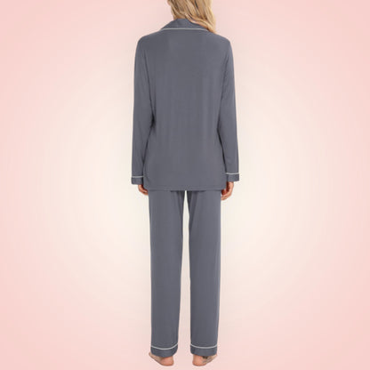 FINAL RESTOCK : Long Sleeve Buttoned Bamboo PJ's Set - Slate Grey