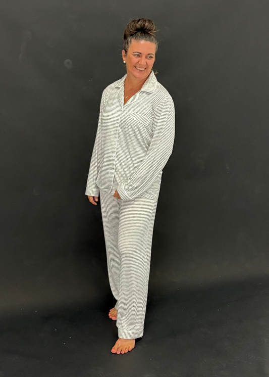 Danielle Stripe : Long Sleeve Buttoned Bamboo PJ's Set
