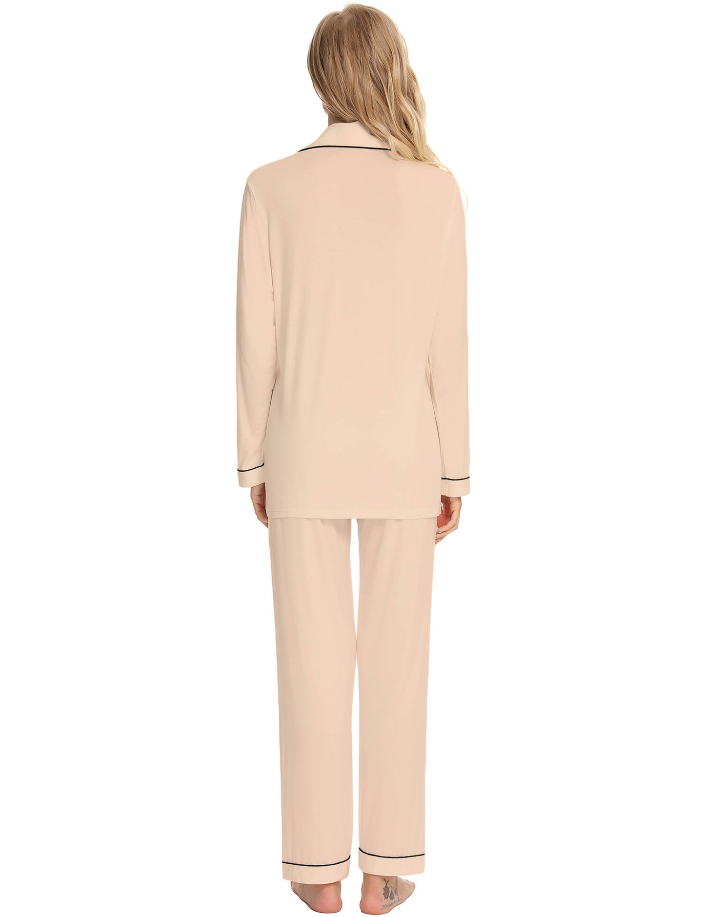 Long Sleeve Buttoned Bamboo PJ's Set - Nude