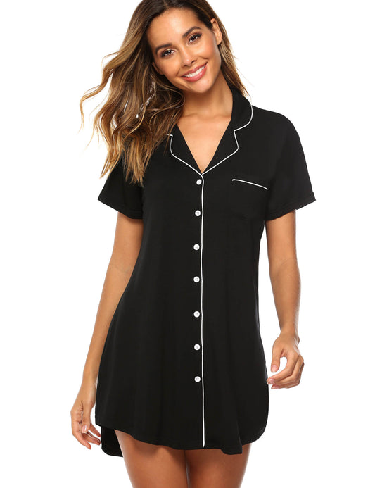 Short Sleeve Nightie - Black
