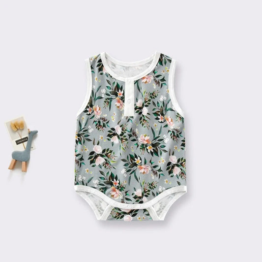 FINAL SALE Summer Bamboo Baby Rompers : Green Floral