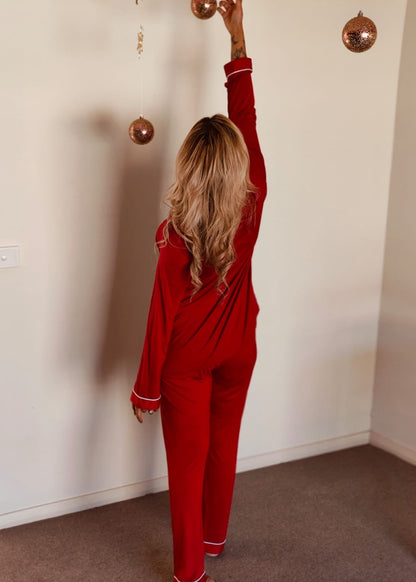 FINAL RESTOCK : Long Sleeve Buttoned Bamboo PJ's Set - Red