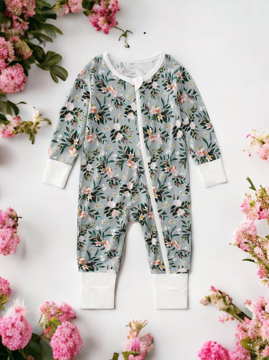 Bamboo Baby Rompers : Green Floral