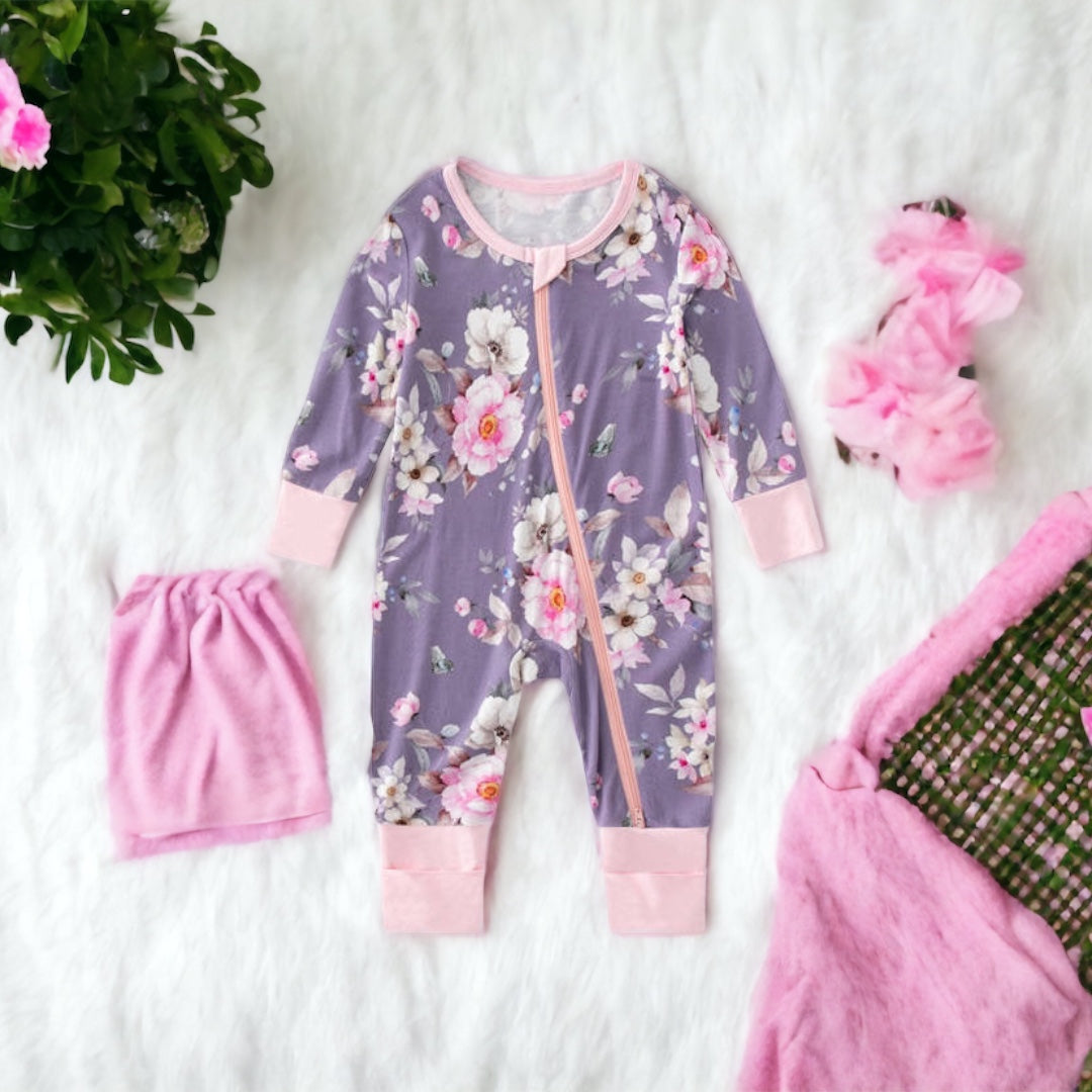 Bamboo Baby Rompers : Purple Floral