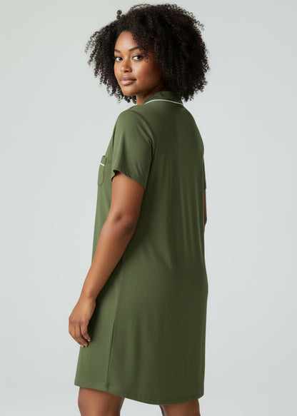 Army Green Short Sleeve Bamboo Nightie - Olive