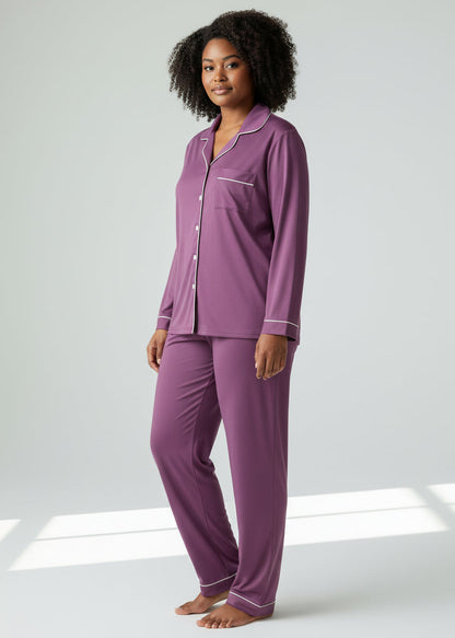 Purple Long Sleeve Buttoned Bamboo PJ's Set - Yolanda