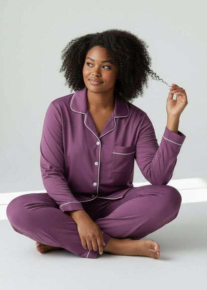 Purple Long Sleeve Buttoned Bamboo PJ's Set - Yolanda