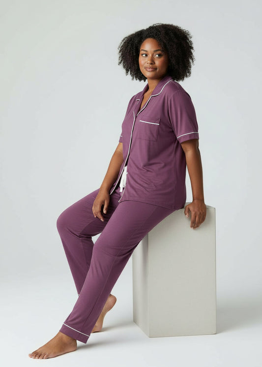 Short Sleeve with Long Pant Pyjama Set : Yolanda Purple