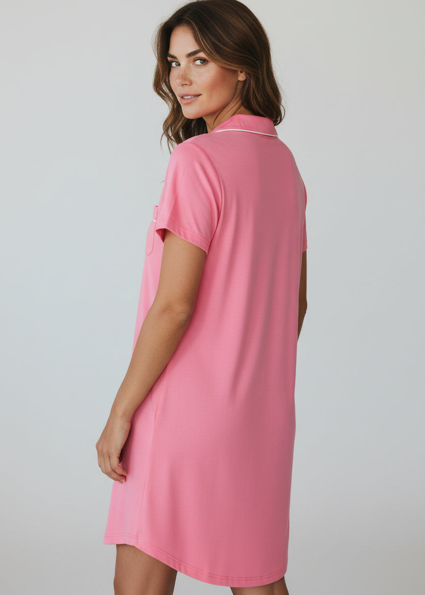 Short Sleeve Nightie - Riley Coral