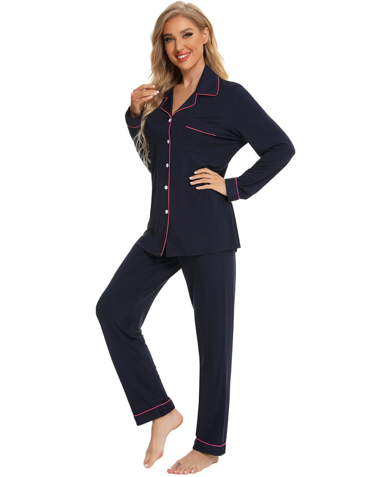 Long Sleeve Buttoned Bamboo PJ's Set - Dion